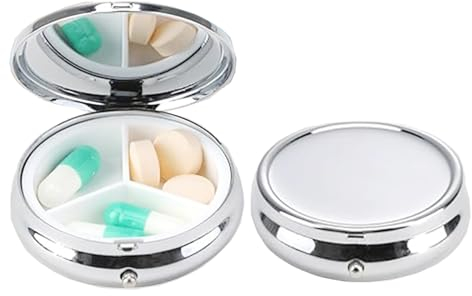 2 Stück Metall Klein Pillendose Tablettenbox Medikamentenbox Medikamentendose - Pillenbox Rund Tragbare Multifunktionale Reise-Pillendose Medikamenten-Organizer-Box Für Tägliche Und Reise (3 Fächer)