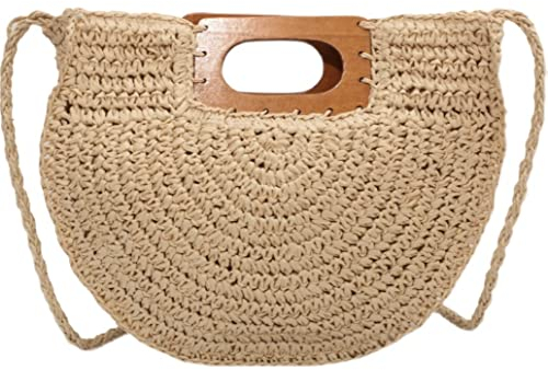 MEIZHITU Korbtaschen Damen Strandtasche Rattan Gewebt Strand Rund Gewebte Handtasche Damen Große Kapazität Schultertasche Damen Urlaub Sommer Strand Geldbörse