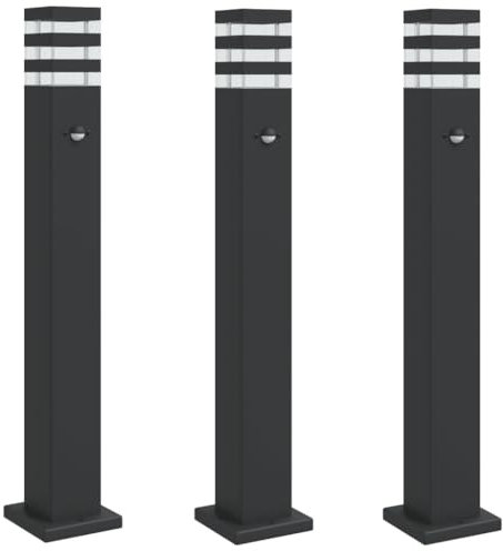 vidaXL Wegeleuchten mit Bewegungsmelder 3 Stk., Wegeleuchte mit IP44-Schutzart, Außenleuchte mit Diffusor, Standleuchte Gartenlampe, Schwarz Aluminium