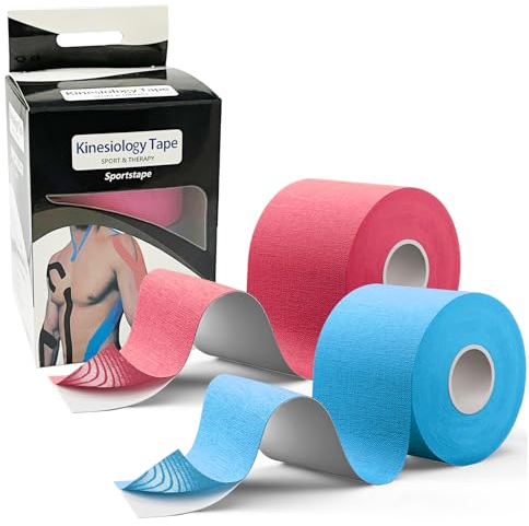 SnugPad Kinesiology Tape - 2 Kinesiology Tape Rolls-Professional Physio Tape and Sports Tape - Skin-Friendly Tapes（Red+Blue）
