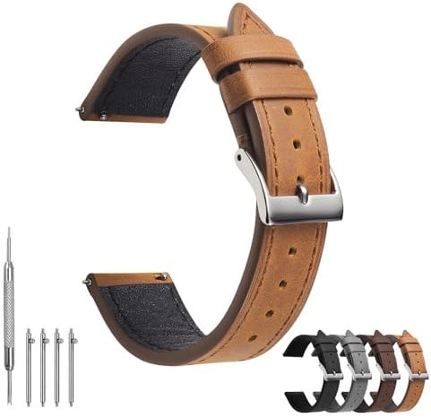 TODYSTRAP Uhrenarmband 20mm Leder, Schwarz Uhrenarmbänder für Herren, Ersatz Weiche Uhrenarmbänder, Smartwatch Armband mit Schließe Edelstahl, 18mm 20mm 22mm 24mm
