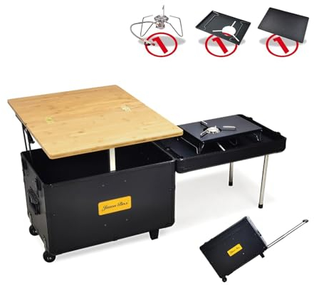 Camping Kitchen Unit Foldable Camping Stove Table with Casters Portable Camp Cooking Box Outdoor Cooking Table for Beach Picnic Camping Traveling (Size:Simple Version+Stove)