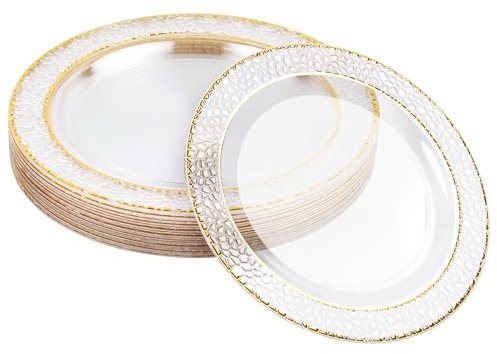 MATANA 40 Premium Dessertteller mit Goldrand, Hartplastik Teller Gold, 19cm - Plastikteller Mehrweg, Kunststoffteller, Partyteller für Hochzeiten, Geburtstage, Partys - Elegantes Party Teller