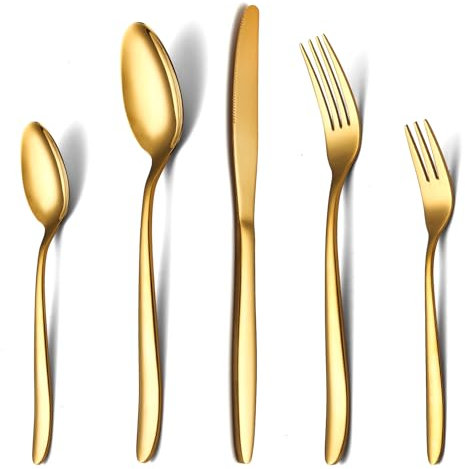 COPOTIO Set di posate oro per 12 persone, Posate in acciaio inox 60 pezzi, con cucchiaio forchetta e coltello