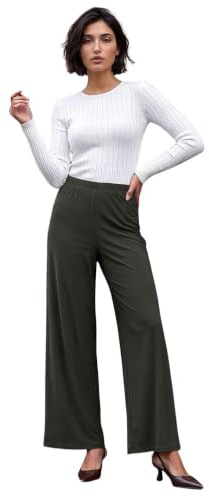 Roman Wide Leg Trousers for Women UK Ladies Palazzo Pants Evening Jersey Elasticated High Waist Smart Flared Culotte Office Work Going Out Loose Crepe Bottoms