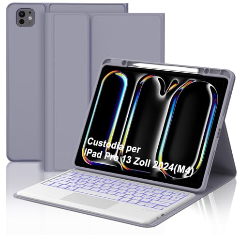 FOGARI Tastiera Custodia Bluetooth per iPad Pro 13 2024/2025 (M4/M5), QWERTY Italiano Keyboard Retroilluminata Bluetooth Staccabile con Touchpad Intelligente, Custodia con iPad Pro 13 M4 2024, Viola