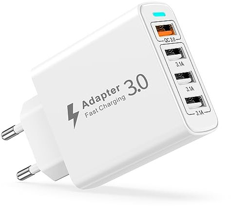 USB Ladegerät Mehrfach, USB Netzteil 4 Ports 33W US B Schnellladegerät Mehrfach mit Quick Charge 3.0 Ladegerät Adapter Steckdose Ladestecker für iPhone 16 15 14 13 12 11 X,Samsung S24/S23/S21,Handy