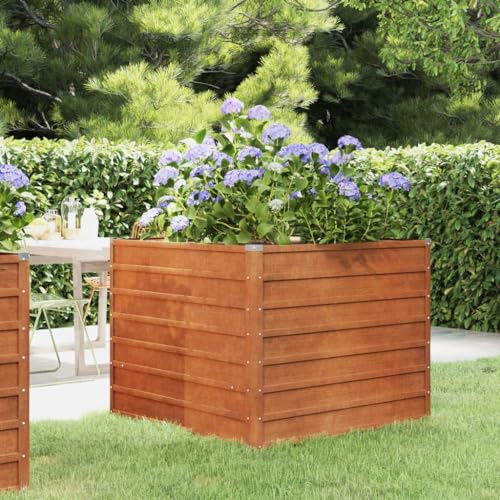 Myheimly Hochbeet, Hochbeet für Garten Balkon Terrasse, Kräuterhochbeet zum Selber Bauen, Gemüsebeet Pflanzkübel aus Metall, Grau Cortenstahl 100 x 100 x 77 cm