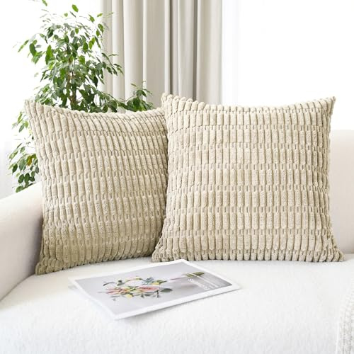 CaliTime Wurf Kissenbezüge Pack von 2 bequemen Cord Boho gestreifte dekorative Kissenbezüge für Couch Schlafsofa Bauernhaus 45 x 45cm Taupe