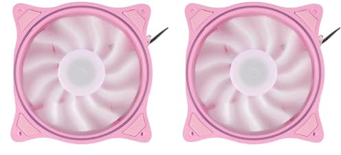 Jialouboo 2pcs 12Cm Cooling Fan Aperture Inside and Outside Light Pink LED Silent High Wind Volume Computer RGB Cooling Fan