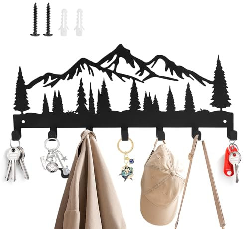 Schlüsselbrett, Schlüsselhaken mit 7 Haken, 2 Schrauben und 2 Kunststoffdübel, Metall Kunst Hakenleiste für Aufhängen von Schlüsseln, Kleidung und Taschen, Wandhaken für Türen, Küchen und Wohnzimmer