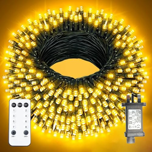 XmasBokeh Fairy Lights, 10m 100 LED, Warm White, Green Cable, Plug in | Mains-powered string lights with remote, timer, memory and 8 modes. 31V low voltage for Christmas trees, gardens and patios.