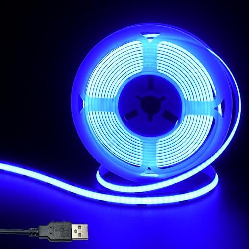 Clearhill 5V USB COB LED Strip Lights,Blue,8mm Width 320LEDs/m,8W/m,CRI90,6.56FT/2M,Electroplated Double-Sided Panel Light Strip,Waterproof IP20,Flexible Strip for Indoor Decoration