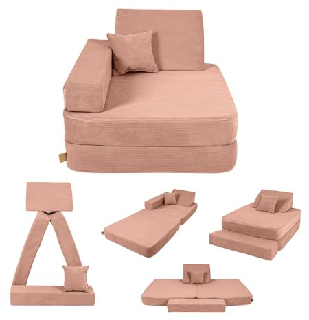 Angelove Kindersessel 3‑in‑1 - Faltbare Kindercouch & Spielmatratze aus Cord, Bequemer Spielsofa‑Sessel ab 1 Jahr, Ziegel
