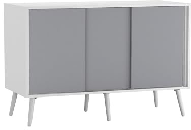 URBNLIVING 3-Door Sliding Sideboard Cabinet with Wooden Legs, Modern Cupboard, Credenza for Living Room, Dining Room or Office, Storage Organizer with Stylish Sliding Doors, Mix & Match Colour Combos