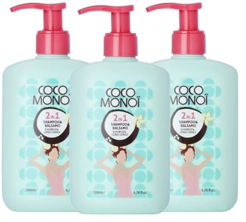 Coco Monoi Shampoo und Pflegespülung 2-in-1, feuchtigkeitsspendend und Super Glossy, Duft von Kokosnuss und Tiaré-Blüten, weiches und glänzendes Haar, 200 ml (3 Einheiten)