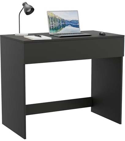 ComfortCove Bureau d'ordinateur avec Tiroir, Coiffeuse, 90 cm, Noir | Table de Bureau, Table Simple et Peu Encombrante pour Étudier, Travailler ou Gaming