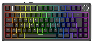 MechLands Aula F75 PRO ISO-FR 75% Clavier Mécanique Personnalisé Creamy, Clavier de Jeu sans fil BT5.0/USB-C/2,4 GHz, Hot Swap, Molette, RGB, Reaper Switches Pour Win/Mac (Noir)