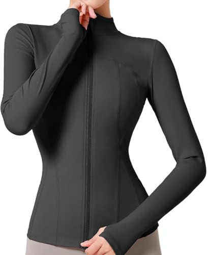SHEKINI Women's Running Jackets with Thumb Hole Full Zip Front Yoga Tops Long Sleeve Sports T-Shirt Fitness Workout Gym Tops