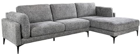 Riess Ambiente Design Ecksofa Manhattan - 295cm - grau - Strukturstoff Chenille Federkern 3-Sitzer Couch mit Metallfüßen modern Wohnzimmer
