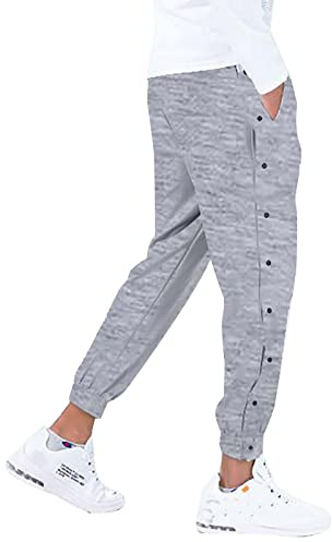Reha Hose Damen Herren Seitlich Zu Öffnen Baggy Trainingshose mit Seitlichem und Reißverschluss Am Bein Weites Bein Schnellfickerhose Druckknöpfen Sporthose Freizeithose Breite Jogginghose 2025 Neu