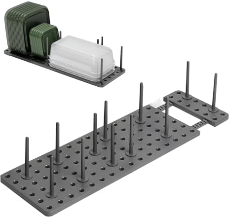 HERKINDNESS Escurridor Ajustable para Platos y Utensilios, con 12 Columnas de Soporte, Escurridor Gris para Platos, Tazas y Tapas, Organizador de Cocina y Cajón