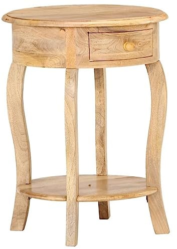 HETFTJN Table d'appoint 37 x 37 x 61 cm en bois de manguier massif moderne avec tiroir finition naturelle pour salon, couloir, chambre à coucher, balcon, peu encombrante