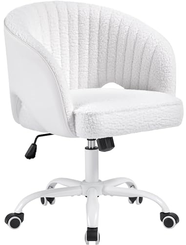 Yaheetech Boucle Desk Chair, Makeup Vanity Chair with Tufted Barrel Back | Home Office Chair, Adjustable Height and Armrest, 136kg Load Capacity, Accent Armchair for Home Office,Cream