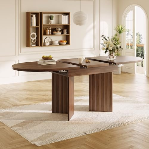 NNJN Esstisch Teleskoptisch (120-160×80cm), Tisch, Küchentisch, Ausziehtisch, mit Hilfe innenliegender Einlegeplatten auf 120-160cm ausziehbar, für Küche und Wohnzimmer (Walnussholzfarbe)