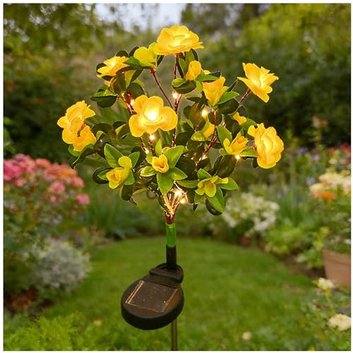 LED Solar Flower Lights Rhododendron Outdoor Simulated Flower Lamp, LED Solar Flo wer Lights Rhododendron, S olar Lig hts Outdoor (Yellow,Colorful)
