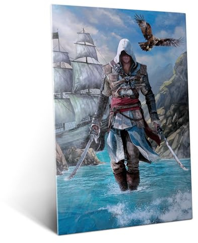 Displate Metall poster Assassin's Creed Edward Kenway Wandkunst Deko L | Bild Plakate für Schlafzimmer Dekor, Geschenke. Magnetische Befestigung Wandposter, Wanddeko. Metall Wandkunst.