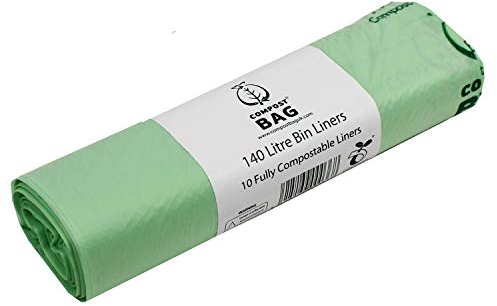 140 Litre x 10 bags Compost Bag Compostable Wheelie Bin Liner - Biodegradeable Sacks/Liners - EN 13432 - Compostable 140L Bags with Composting Guide