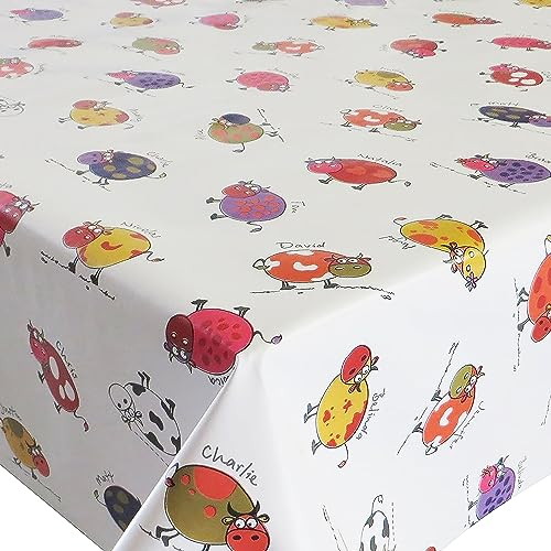 Wachstuch Wachstischdecke Tischdecke Breite und Länge wählbar Kleine Kühe Bunt Weiss 90 x 200 cm Eckig abwaschbar Gartentischdecke