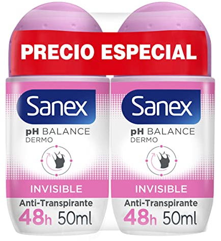 Sanex Déodorant Roll-On Dermo Invisible, paquet de 2 pièces