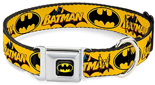 Buckle-Down Seatbelt Buckle Dog Collar - Vintage Batman Logo & Bat Signal-3 Yellow - 1 Wide - Fits 15-26 Neck - Large