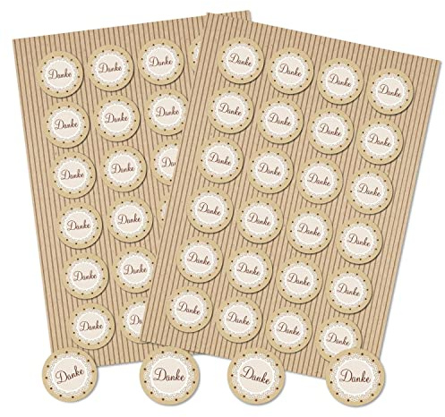 Logbuch-Verlag 48 Danke Sticker naturfarben rund 4 cm für Dankesgeschenke Hochzeit Gäste