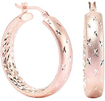 LeCalla Sterling Silver Jewelry Rose Gold-Plated Diamond-Cut Hoop Earring for Women 30MM