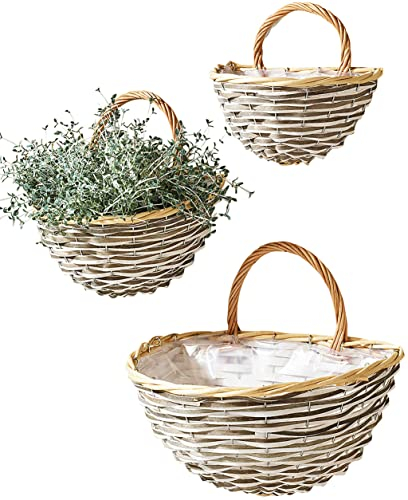 Kobolo Wandkorb Pflanzkorb Blumenkorb - Chipwood - grau - 3er Set