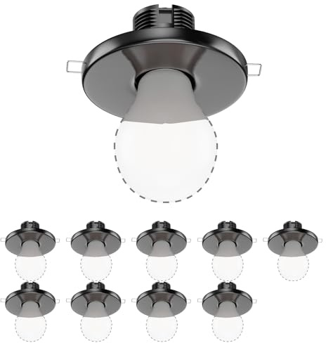 ledscom.de 10 Stück Deckeneinbauleuchte TELA, Porzellan, schwarz glänzend, rund, 99mm Ø, 1x E27 max. 60W