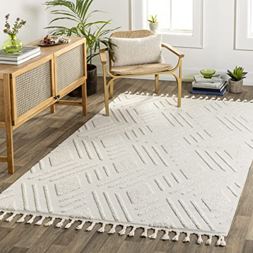 Livabliss Vientiane Boho Teppich für Wohnzimmer und Schlafzimmer - 160x213 cm, Geometrisches Muster, Skandinavisch Modern in Creme