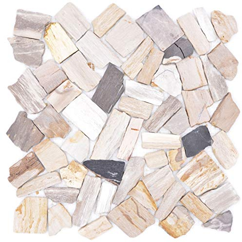 Mosaik Bruch Fossiles Natursteinmosaik Polygonal Mosiakmatte Wood Holzoptik Duschtasse Küche Wand Fliesenspiegel - MOS44-Fossil