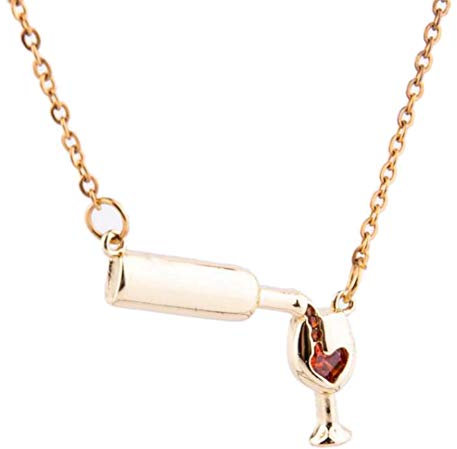 Angoter Wein-Glas-Flaschen-Hängende Halskette Für Frauen-Mädchen-Liebe-Wein-Herz-Halskette Für Liebhaber Freundin Schmuck Geschenk