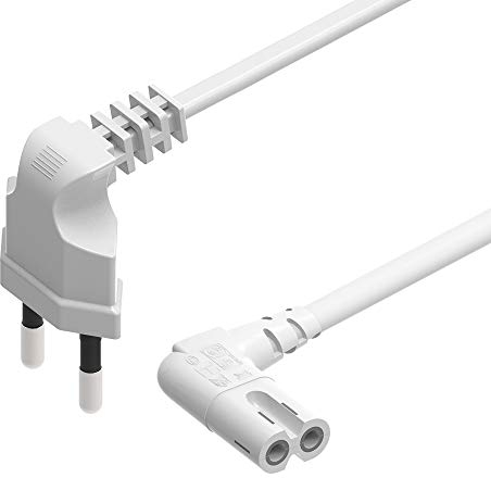 Cable de Alimentación EU 2M Con Enchufe a 90 Grados IEC C7 Gráfica 8 - Compatible Con Samsung, Philips, LG, Sonisharp, Panasonic LED TV, Sky High Tech - Blanco