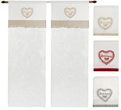 emmevi Curtains Window Interior Door Linen Fabric Semitransparent Pair of 2 Pcs Heart Checked Pattern Bonheur Curtain 1 PACK 60X150 Grey