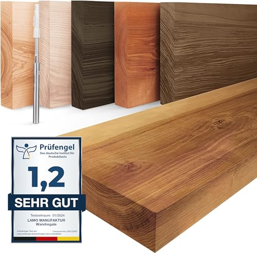 LAMO Manufaktur Wandregal Holz Gerade | Regal Farbe: Rustikal | Invisible: Schweberegal | 120 cm