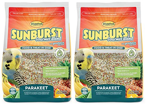 Higgins 2 Pack of Sunburst Gourmet Blend Parakeet Food, 2 Pounds Each, with Protein Egg Food