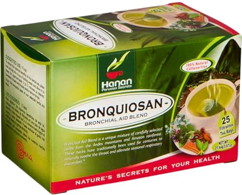 Hanan Bronchial Wellness 25 Tea Bags - Bronquiosan for Respiratory Lung Health Blend of Dried Eucalyptus Leaves, Cat's Claw Herbal Supplement, Lungwort Herb from Peru