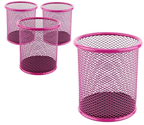 Leviatan Metall Stifteköcher 24 Stück | Stiftehalter rund aus Drahtmetall | Mesh Multifunktions Becher für Kugelschreiber Ø91 mm Rosa