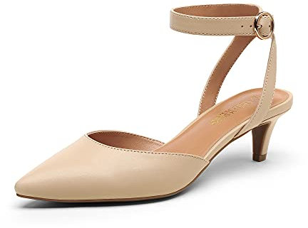 DREAM PAIRS Low Heels for Women Wedding Dress Low Heels Closed Toe Pump Shoes DPU215,Size 8,Nude,DPU215