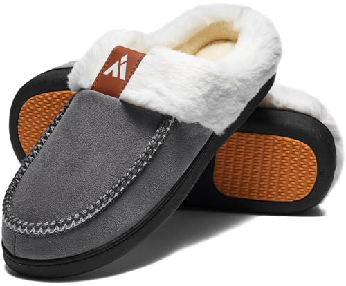 Mishansha Hausschuhe Herren Damen Winter Pantoffeln Hüttenschuhe Gefütterte Warme Hausschuhe für Männer Frauen Schiefergrau, Gr.39 EU